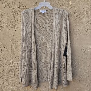 Kim Rogers Beige Open Front Knit Long Sleeve Cardigan